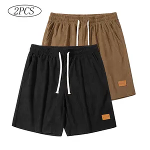 2-Pack Men’s Vintage Corduroy Casual Shorts – Loose Fit, Slub Fabric, Patch Pocket Design, Breathable Street Style Straight Cut, Drawstring Cuffs — Perfect for Urban Strolls and Outdoor Activities