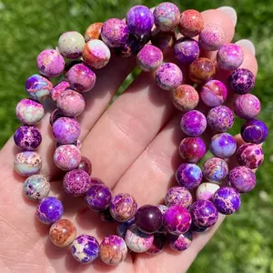 Natural Sea Sediment Jasper Bracelet for Beach fun - 10mm Gemstone Bead Stretch Bracelet for Relieving Emotional Stress