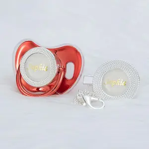 MIYOCAR Custom Bling Baby Pacifier with Personalized Name Gold Silver Pacifier for Newborns Customized Baby Bling Pacifier & Clip Set baby binky