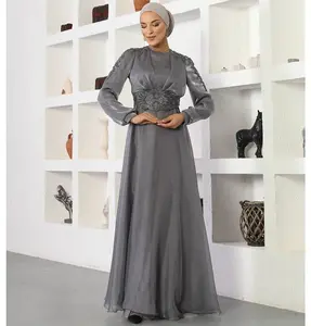 Modest Formal Embellished Dress G489 Grey
