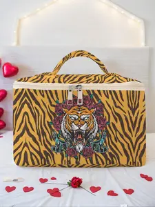 Tiger Pattern Makeup Bag, Large Capacity Travel Toiletry Bag, Portable Travel Makeup Bag, Zipper Makeup Organizer Pouch, Versatile Storage Bag, Travel Cosmetic Bag