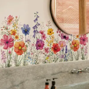 Colorful flower wall stickers, plant flower home decoration stickers, Floral Pattern Sticker, are suitable for bedroom, foyer, skirting board, corridor wall background decoration. Vinyl decorative stickers can be removed