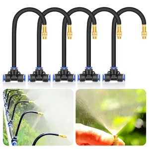 5Pcs Brass Misting Nozzles Tee Kit - Anti-Rust Water Mist Sprayer, for 0.32"/8 mm Tubing,Adjustable Drip Irrigation System for Outdoor  Garden Patio Watering Cooling