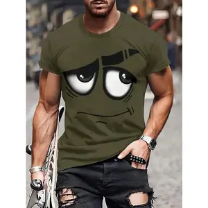 Men's 3D Graphic T-Shirt, Casual Polyester Crew Neck Tee, Machine Washable Cotton T-shirt
