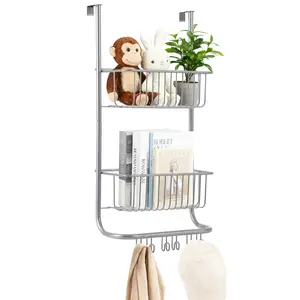 Garvee Over The Door Organizer, 2-Tier Metal Shower Caddy with 6 Hooks, Adjustable Hanging Storage for Bathroom, Bedroom, Pantry & Closet, Space Saving Solution, 11.8"x5.1"x24.2"