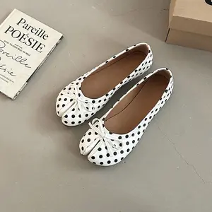 Women's Polka-Dot Split-Toe Ballet Flats - Bow Knot Slip-In Faux-Leather Ballerina-Inspired Contemporary Shoes, All-Day Comfort, Arch Support, Affordable Flatform Casual Footwear for Work & Weekend, Faux-Leather Ballet Flats, Polka-Dot Ballet Flats