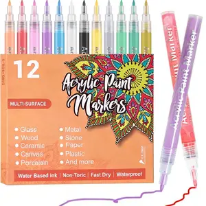 12 Color Acrylic Paint Pens Markers - Waterproof, Non-toxic, Quick-drying, 0.7 mm Fine Tip, Nail Point Graffiti Dotting Pen, Permanent Paint Marker for Paper, Rock, Wood, Cups, Glass - DIY Crafts Art Supplies & Nail Art Design Home & Salon Nails DIY