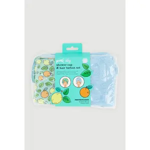 Turban Head Wrap and Citrus Print Shower Cap
