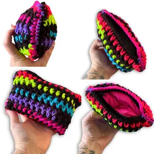 Black Neon Crocheted Stash Bag - Handmade Durable Padded for glass pipes raw pouch protect your piece
