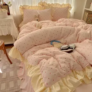 Girls' Room Decorative Bedding Set, Polka Dot Pattern, Soft Skin-Friendly Fabric, Includes Duvet Cover & Pillowcases, Suitable for All Seasons