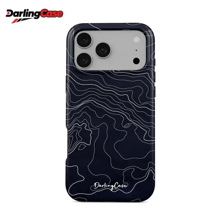 DarlingCase Navy Topographic Print Silicone Smartphone Case - Minimalist Abstract Art, Durable Shockproof Protector, Dressy Eco-Friendly Cover for iPhone 17 Pro Max,16 Pro,15,14,13,12 | Customized Accessory