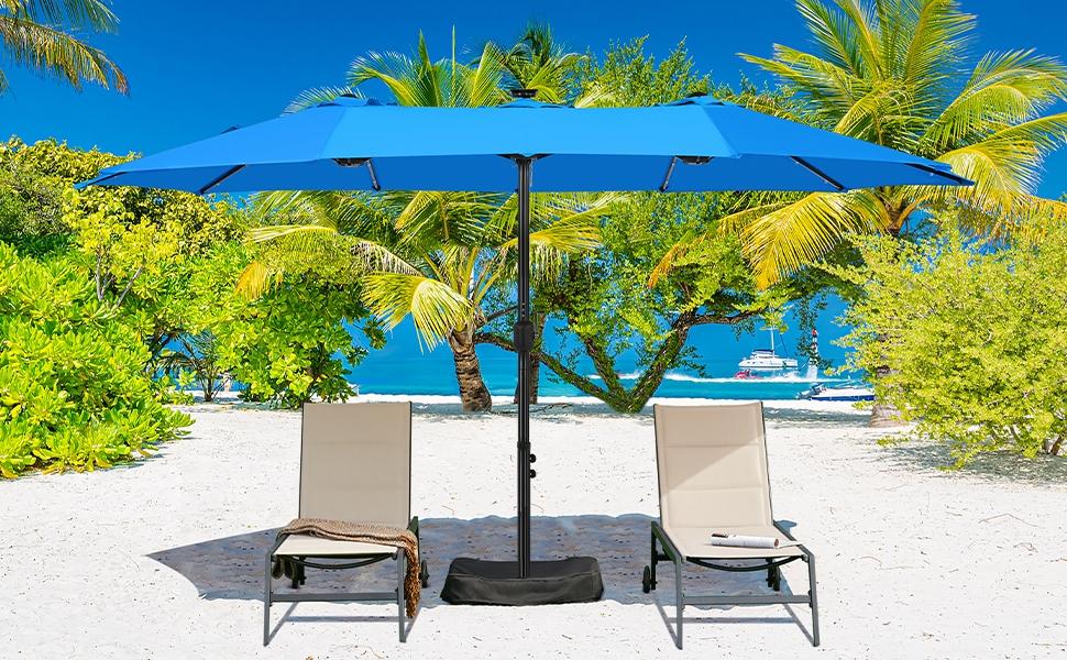 【Solar LED Lights Umbrella】Yaheetech 15/13ft Large Patio Umbrella, Outdoor Double-Sided Rectangle Umbrella with 36 LED Lights & Crank for Patio Garden Pool Lawn Backyard, Base Included