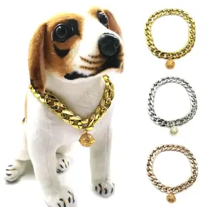 🔥 TikTok Trend Alert! Cuban Link Dog Collar - Gold & Silver Plated Chain for French Bulldogs & Bully Breeds 💎   Bulky Metal Necklace with Swivel Hook