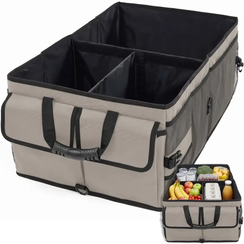 Gorilla Grip Patent Pending Large Capacity Trunk Organizer, Sturdy Water and Slip Resistant Collapsible Organization Container for Car, Sedan, SUV, Multi Compartment Box, Vehicle Accessories