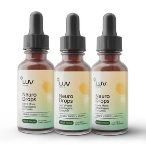 LUV Neuro Drops 3-Pack: Lion's Mane & Turmeric Adaptogen Mushroom Drops for Nerve & Joint Support. Keto, Vegan, USA Made, Non-GMO, 90 Servings