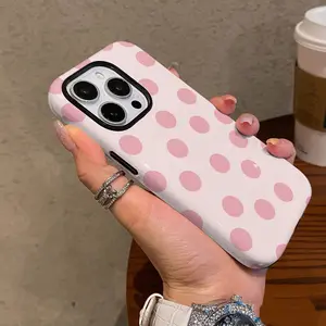 2D Printing Adorable Pink Polka Dot Phone Case for Iphone 16 Pro Max, 15 Pro, 13, 11, 12, XS, 8 Plus, And 7, 2-In-1 Design. Compatible with Samsung Galaxy S25