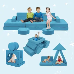 TikTokShopBlackFriday 22-Piece Kids Play Couch - Versatile Convertible Sofa with Cushioned Design, Soft Felt, and Removable Features for Playrooms, Bedrooms & Living Rooms - Climbing, Creativity, Cover, Jumping, Interactive, Furniture, Washable Foam