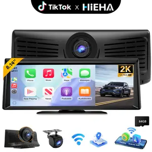 HiEHA | DealsForYouDays 8.14" HD Wireless CarPlay Portable Stereo, Supports YouTube & TikTok, 2K Front Dash Cam + 1080P Backup Camera, Apple CarPlay & Android Auto, GPS, Mirror Link, Bluetooth/FM/AUX, Plug and Play, 64GB TF Card Included