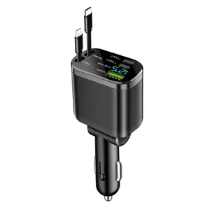 Fast Charging Car Charger with Retractable Cable 2025 New Model Dual Port 120W Adapter for Huawei & Xiaomi