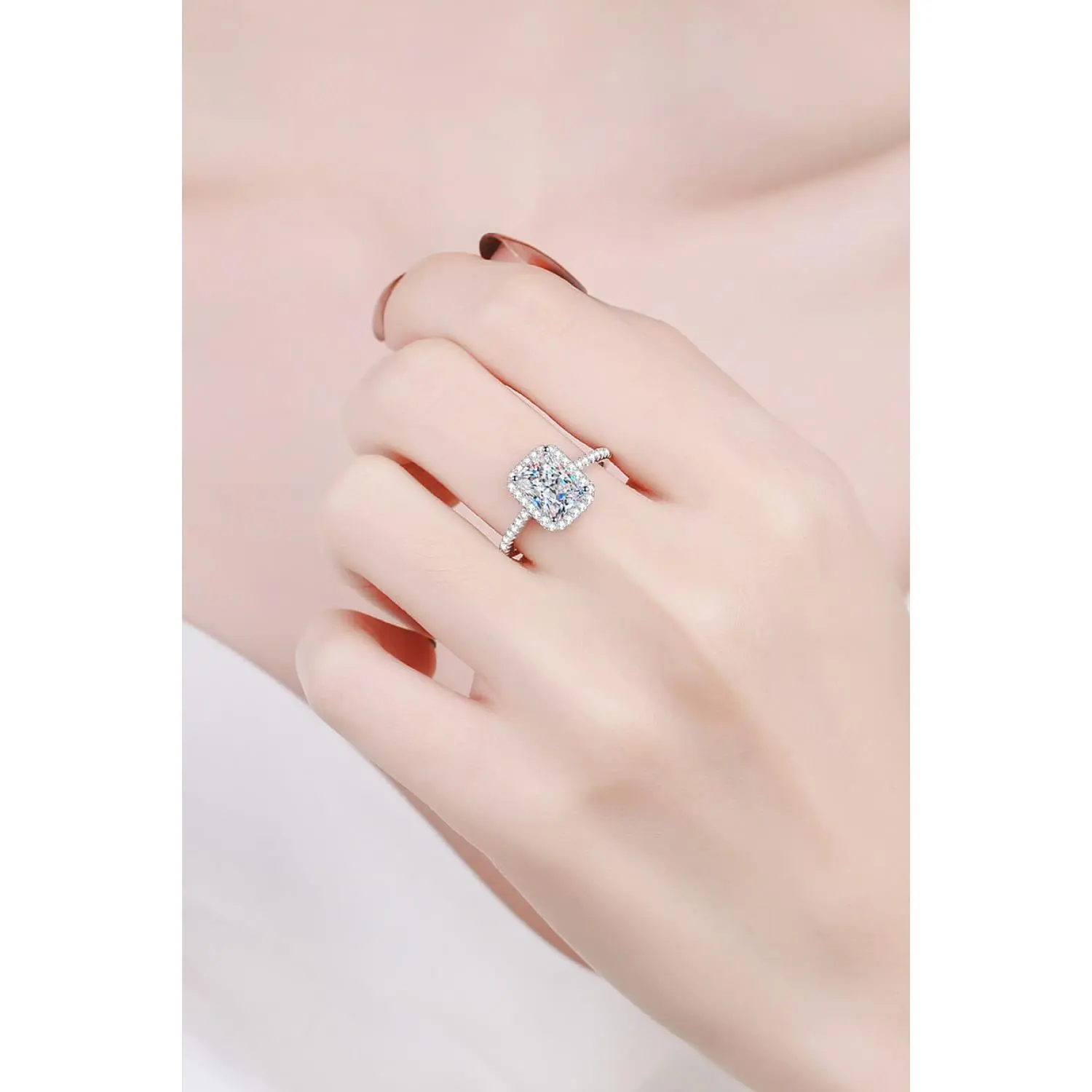1 Carat Rectangle Moissanite Ring Ghost Mannequin