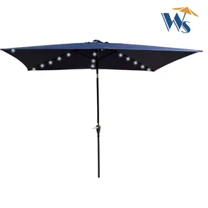 WS 10x6.5ft Rectangular Patio Umbrella with 26 LED Solar Lights Crank & Tilt Outdoor Shade for Pool Garden Backyard UV Water-Resistant