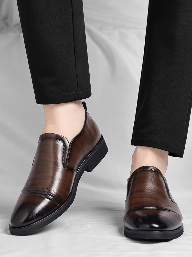 Men’s Classic Faux Leather Slip-On Ankle Dress Loafers - Business Formal Office Footwear with Rubber Sole, Wedge Design, Father’s Day Gift Option, US 10.5 (CN 45, 27.5cm Length)