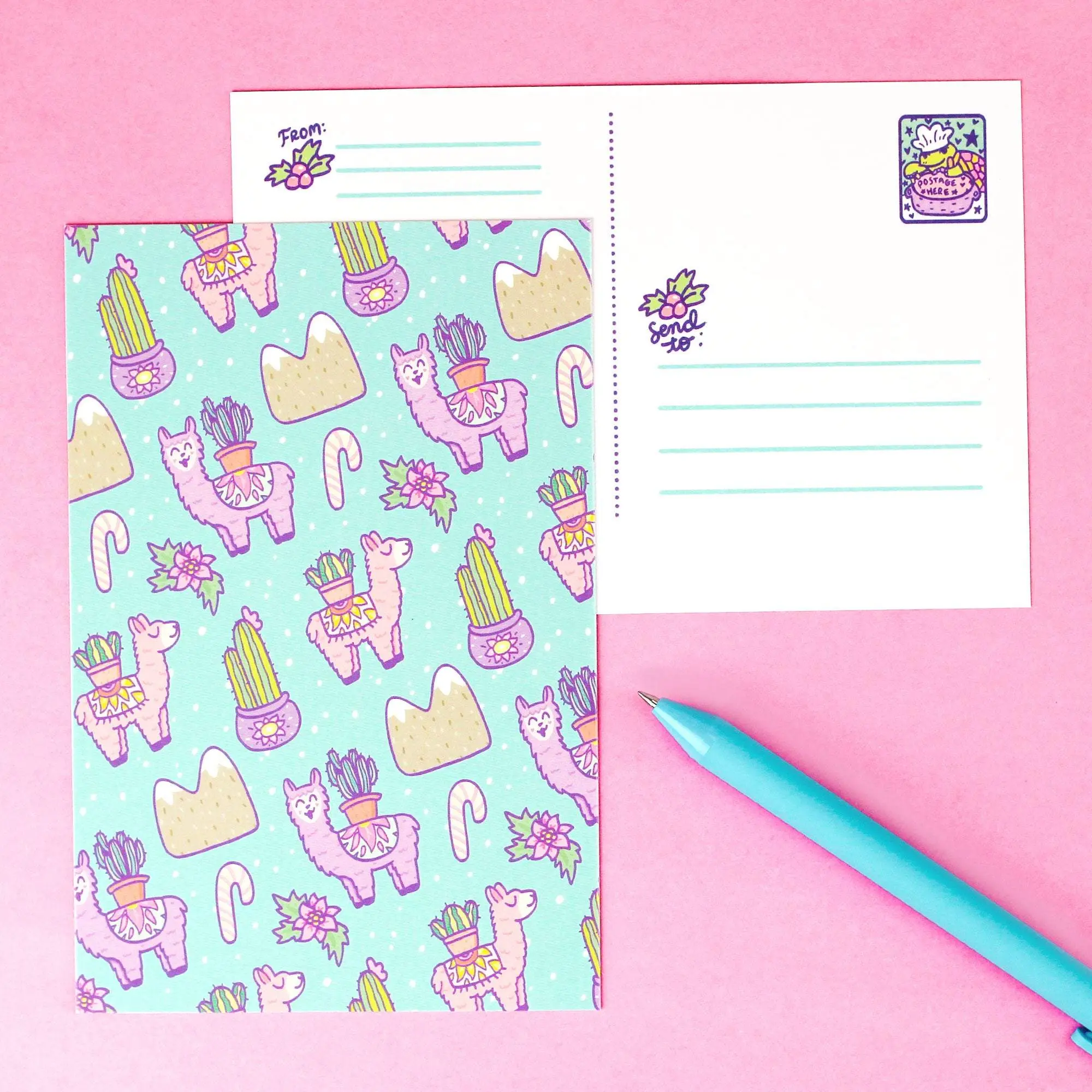 Winter Llama Holiday Postcard - Festive Greetings Card