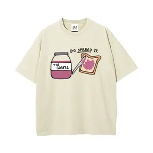 The Gospel Spread It Jam Print Cartoon hand-drawn style Unisex Plus Size Summer Graphic Tees Personalized Pattern Y2k Clothing Round Neck Short-Sleeved Washed T-Shirt,Women's Clothing 100% Cotton, Menswear, Top, Vintage Style, Casual Oversized