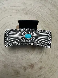 Western Faux Turquoise and Silver Claw Clip