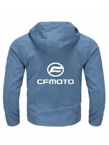 Men's Lightweight Polyester Fashion Hooded Jacket, Cfmoto Letter Print, Full Zip Front, Casual Outdoor Spring & Fall Coat