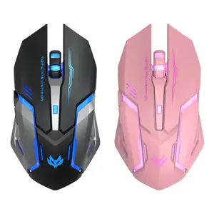 Ergonomic 2.4G Rechargeable Silent Backlit Multicolor Setting USB Optical Wireless Gaming Mouse 6 Keys Surfing Pink/Black
