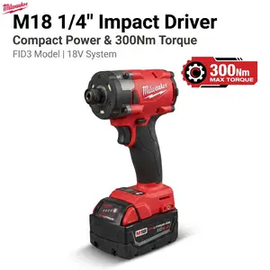 Milwaukee M18 FID3 1/4 Inch Hex Impact Driver 300 N m for Lug Nuts and Deck Screws with 4 Speed 1700 to 3900 RPM 4400 IPM 11.4cm Short Body 1.75kg with 6.0Ah Battery and Charger Included