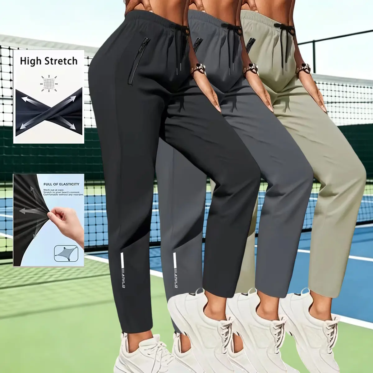 3-Pack Summer Breathable Quick-Dry Thin Ice Silk Pants – Slimming Straight-Leg Outdoor Sports Hiking Long Pants
