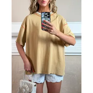 Contrast Stitch Mineral Washed Tee - Brown