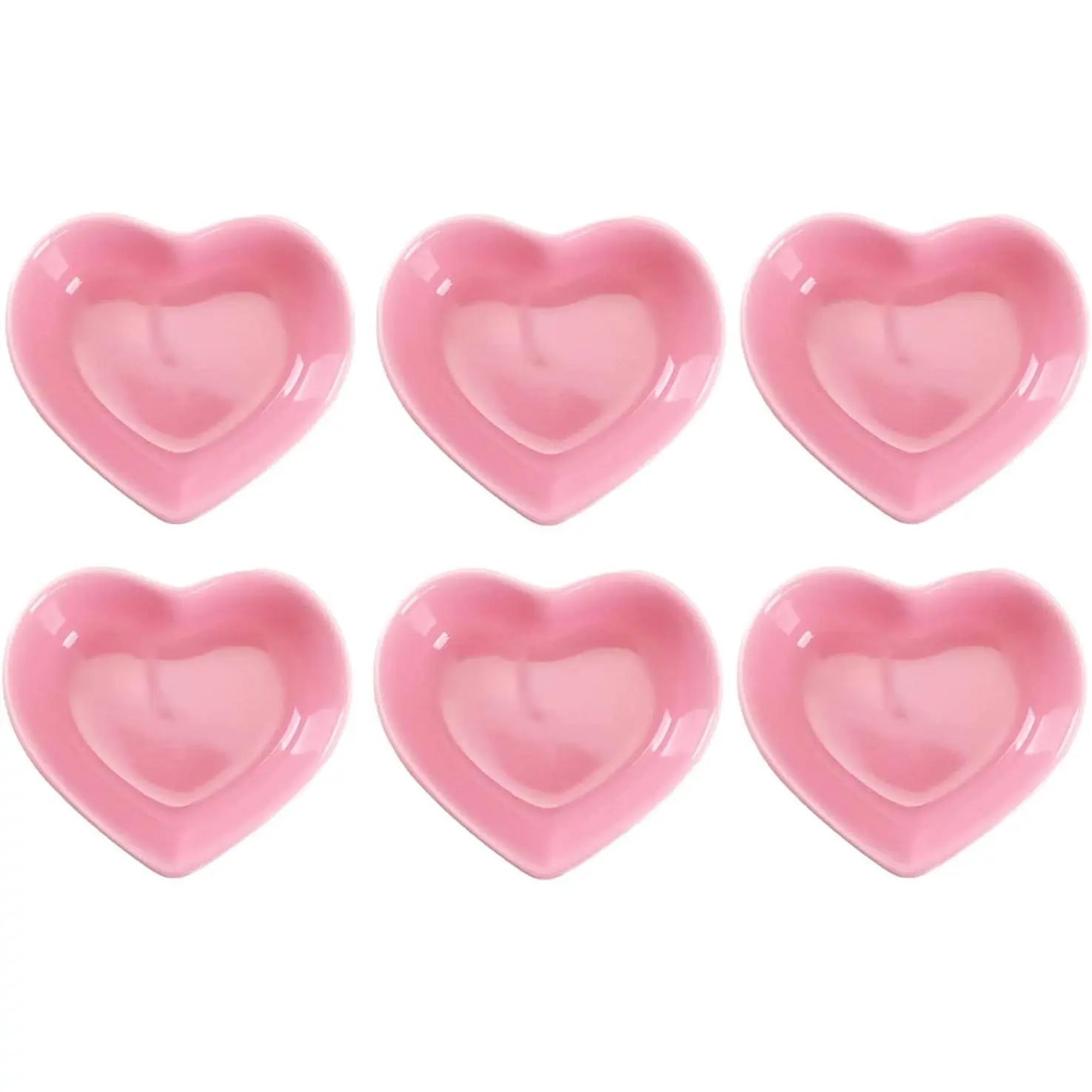Pink Love Heart Shaped Ceramic Bowl Set of 6, Contemporary Porcelain Side Dishes, Seasoning & Soy Dipping Sauce Bowls for Wedding & Birthday Party