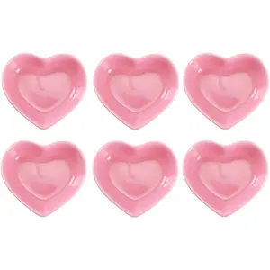 Pink Love Heart Shaped Ceramic Bowl Set of 6, Contemporary Porcelain Side Dishes, Seasoning & Soy Dipping Sauce Bowls for Wedding & Birthday Party