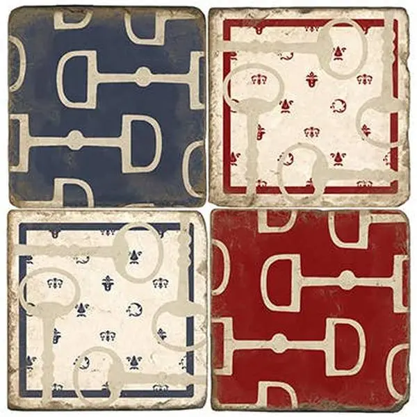 Horse Bit Tumbled Marble Coasters Set of 4