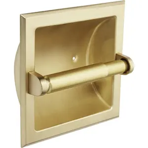 Brushed Brass Recessed Toilet/Tissue Paper Holder  Metal Construction - Mounting Bracket Included: 10821