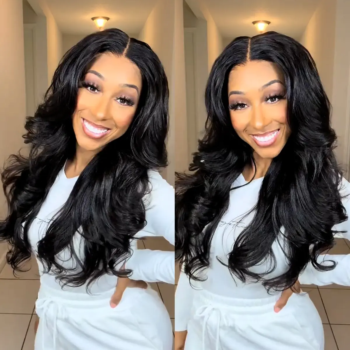 Bleached Knots Yaki Body Wave Glueless Human Hair Wigs With Drawstring Butterfly Cut Body Wave 7x5 Lace Wear Go Wigs 180% Density Pre Styled Human Hair Lace Wigs