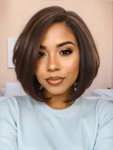 Short Side Part Bob Wigs with Bangs, Straight Highlight Hair Wig, Bowl Cut Cosplay Wig, Heat Resistant, Natural Looking, Synthetic Full Wigs for Women