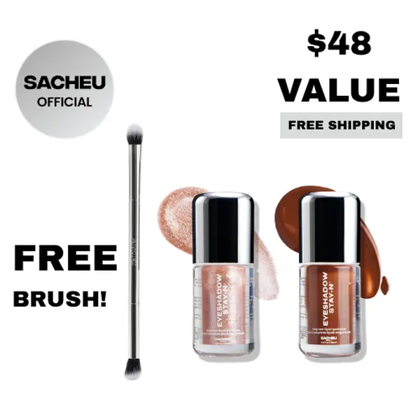 sacheu Eyeshadow Duos | FREE Dual-Ended Eyeshadow Brush Included | Complete Eye Kit | 2x Liquid Eyeshadow STAY-N Buildable, Blendable Formula