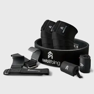 Setlifting Strength Kit - 10MM Lever Belt Knee Wraps Lifting Hooks Wrist Straps for Enhanced Support Stability and Control