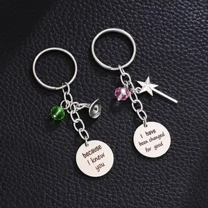 2pc Wicked Witch Inspired Stainless Steel Keychain Set Witch Hat Magic Wand Pendant Friendship matching Keychain Jewelry Gift employee appreciation perfect daily accessory Car Keychain for Students