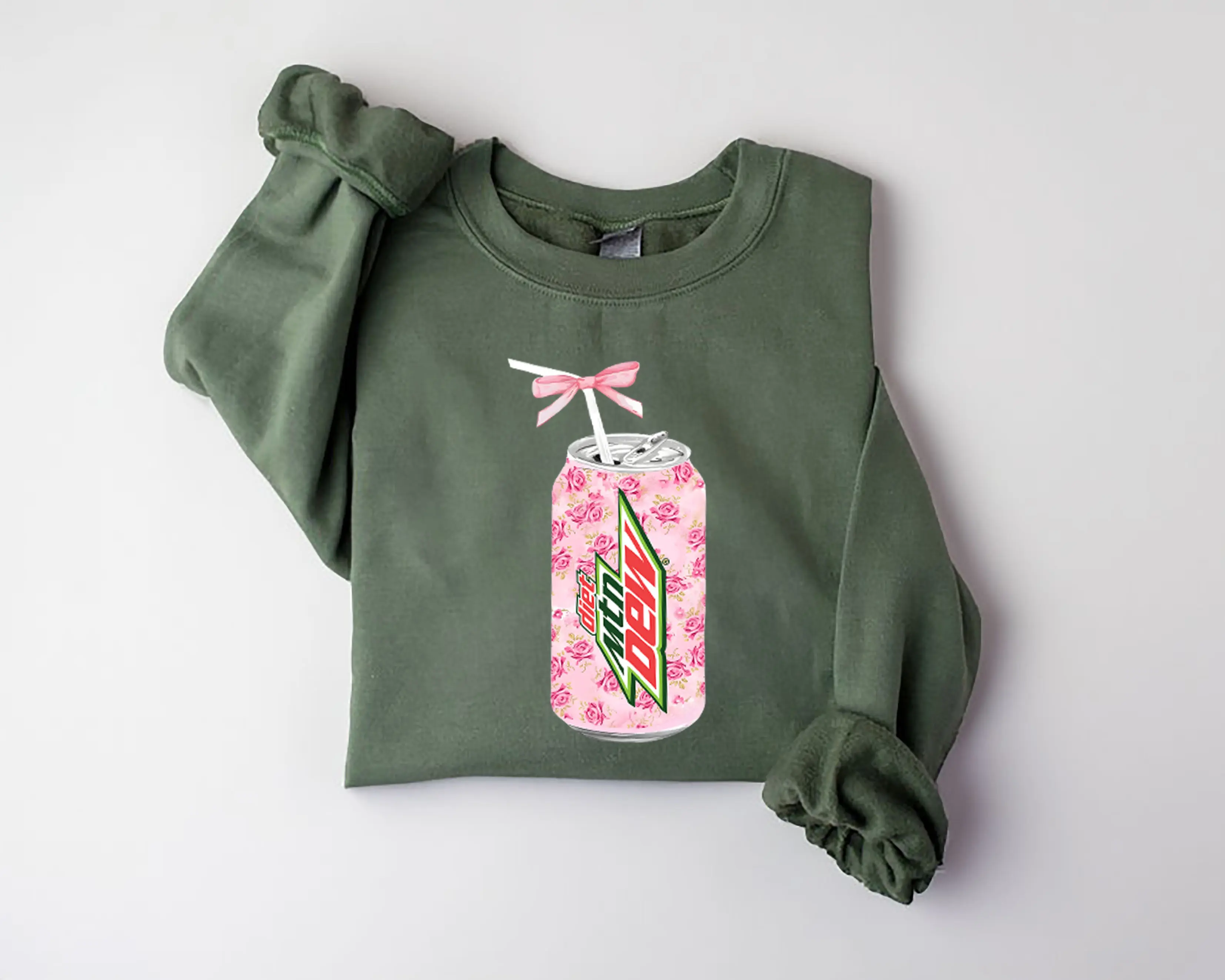 Coquette Diet Mtn Dew Sweatshirt, Floral Diet Mtn Dew Shirt, Cute Baby Pink Bow Tee, Trendy Soda Can With Roses,  Coquette Pink Bow Tee, diet mtn dew shirt