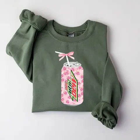 Coquette Diet Mtn Dew Sweatshirt, Floral Diet Mtn Dew Shirt, Cute Baby Pink Bow Tee, Trendy Soda Can With Roses,  Coquette Pink Bow Tee, diet mtn dew shirt