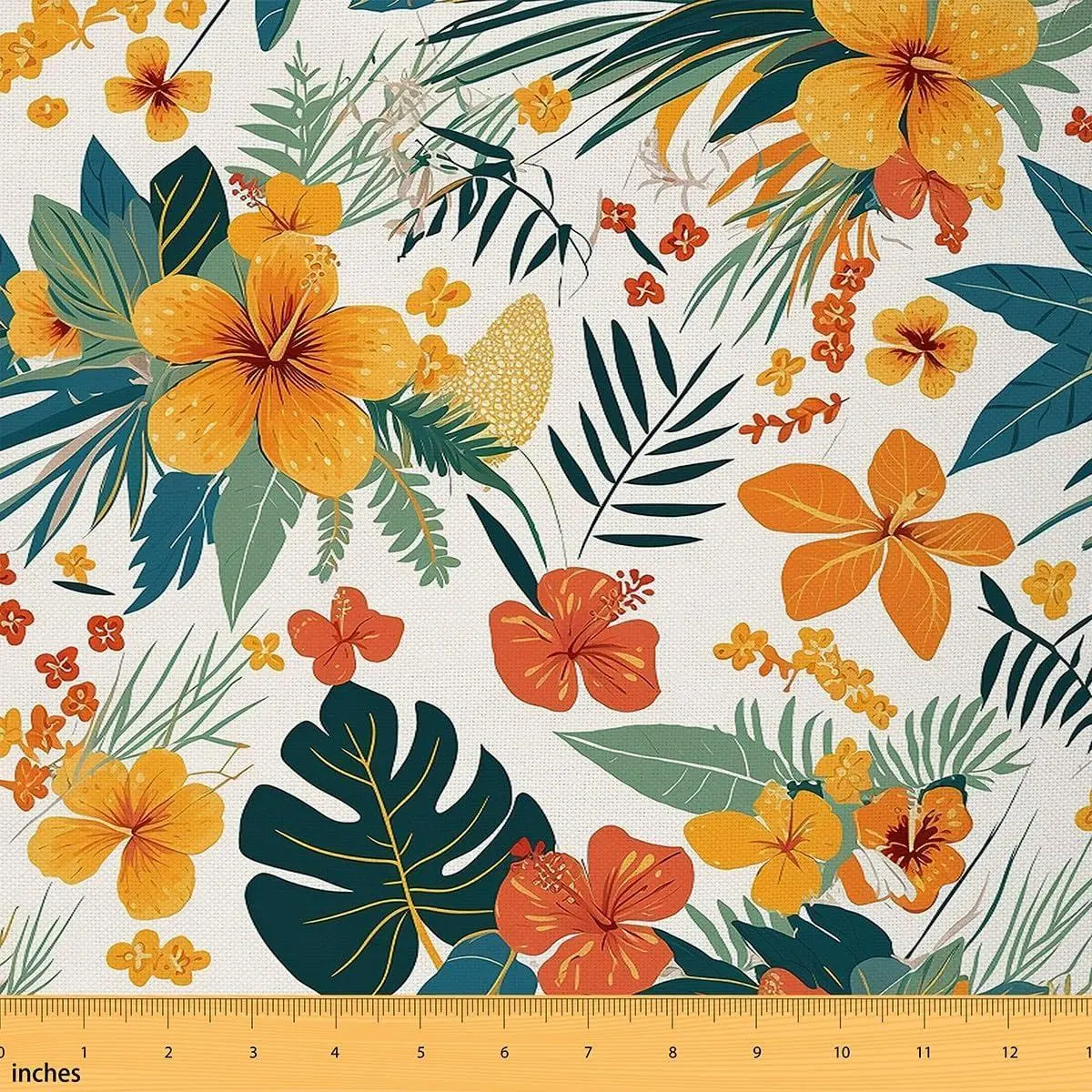 Palm Leaves Fabric - Colorful Flowers Plant Soft Flannel Polyester No Stretch,Tropical Country Style Furnishing,Orange Green Crafts & Sewing Supplies DIY -