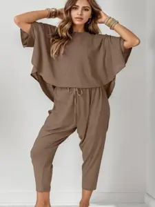 Born Beautiful Taupe Dropped Shoulder Top and Pants Set