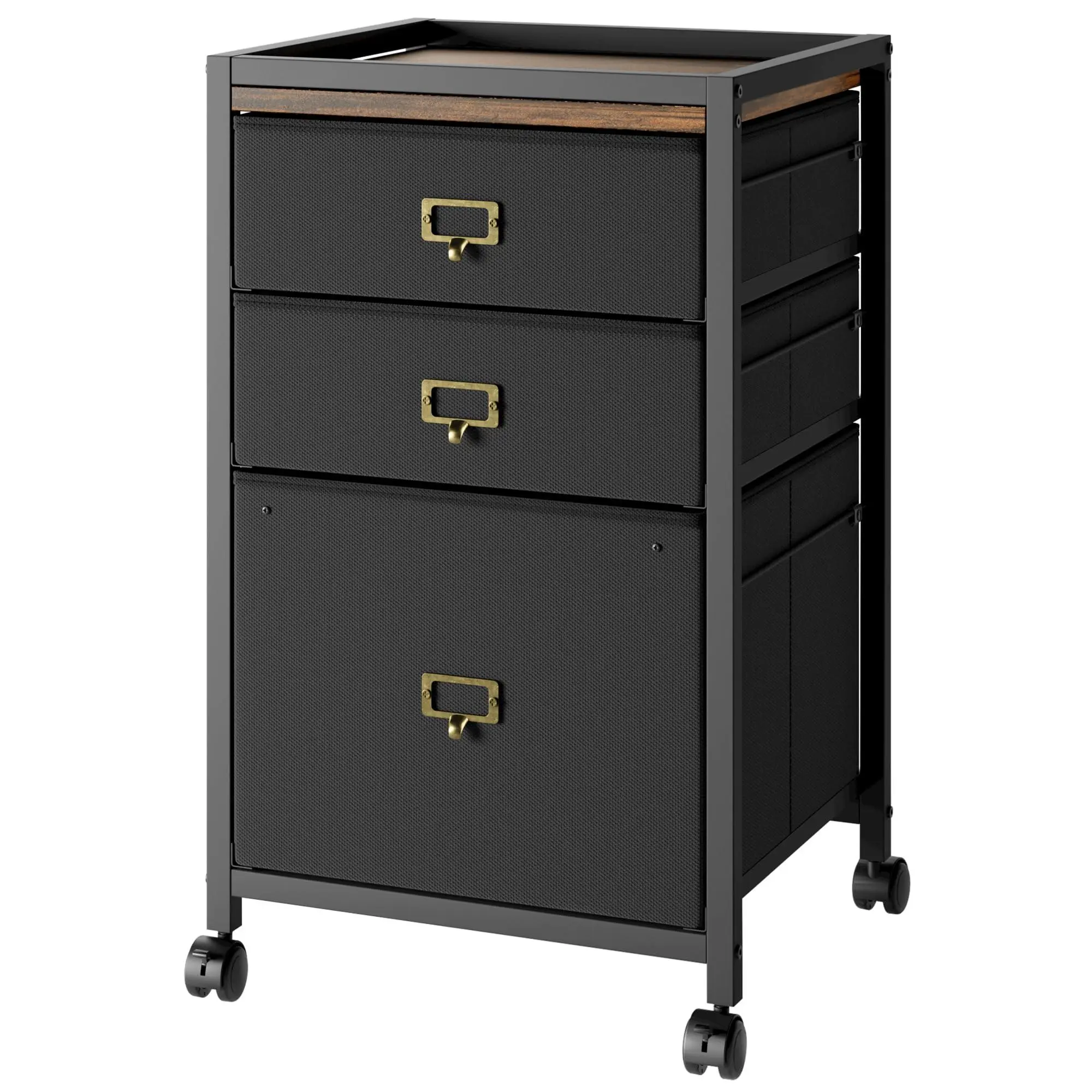 3 Drawer Rolling File Cabinet, Small Underdesk Vertical Filing Cabinets with Fabric Drawers, 4 Wheels & Metal Frame, A4/Letter Size Storage Organizer for Home Office, Apartments