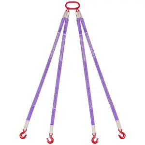 VEVOR Lifting Sling Straps, Four Leg Polyester Bridle Sling with Hooks, 6600LB Capacity, 5Ft Heavy Duty Rigging Strap, Thickened Wear-Resistant Webbing Slings for Engines Cranes Hoists Truck