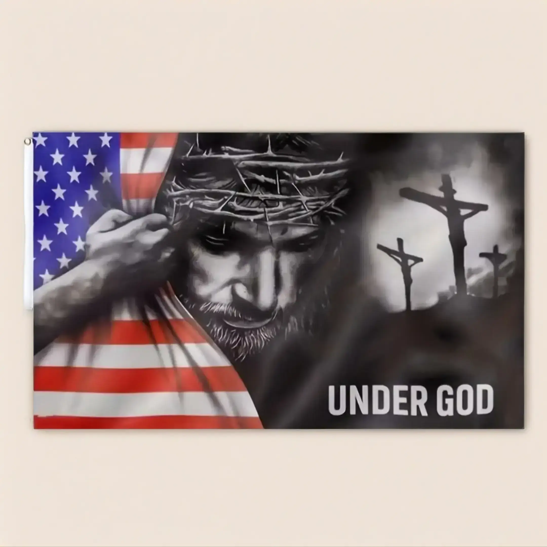 Under God Pattern Flag, American Flag with Grommets, Patriotic Design, Outdoor Decorative Flag for Home Party Festival, Decoration, Home Party Decorations, Outdoor Banners